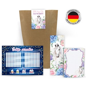 Mitgebsel-Set Pferd Tüten Aufkleber / Schiffe versenken Gastgeschenke Kindergeburtstag Mädchen Geburtstag Party Pony Fohlen Blumen Einhorn