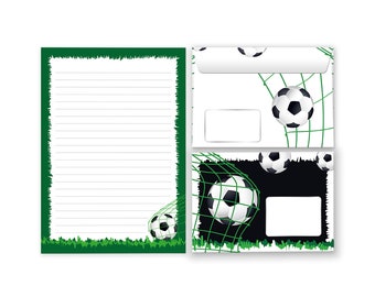 Briefpapier-Set Fußball Briefblock Umschläge Blöcke für Jungs Jungen Fussball Papier Fussball-Motiv A4 A5