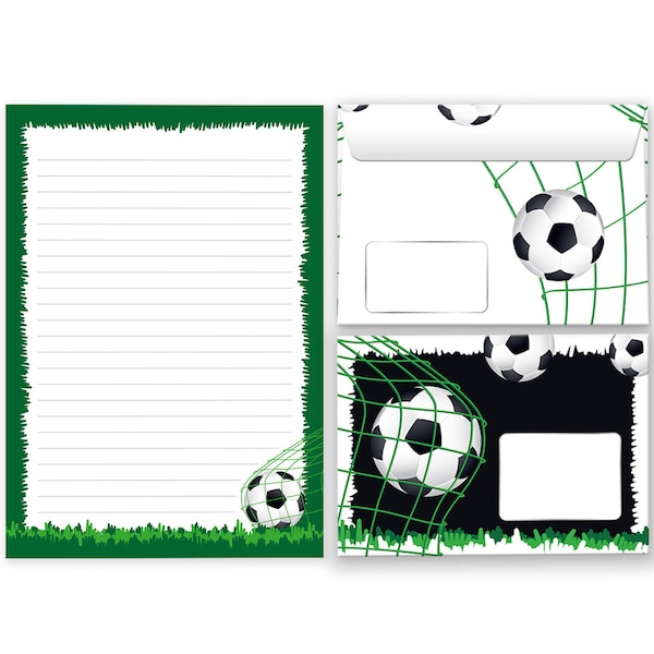 Briefpapier-Set Fußball Briefblock Umschläge Blöcke für Jungs Jungen Fussball Papier Fussball-Motiv A4 A5