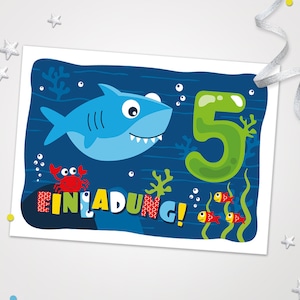 Einladungskarten Hai zum 5. Kindergeburtstag Karten zum Geburtstag Hai-Motiv für Jungen Jungs Mädchen Einladungen Haifisch Krabbe Fische
