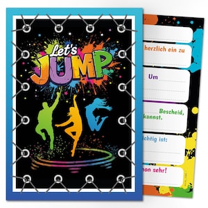 Einladungskarten Trampolin zum Kindergeburtstag Karten zum Geburtstag Jump-Motiv für Mädchen Jungen Jungs Mädels Einladungen Springen jumpen