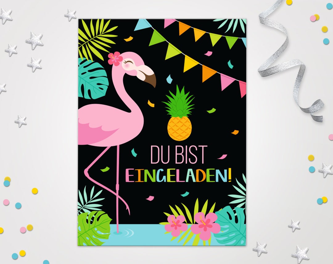 Einladungskarten zum Kindergeburtstag Flamingo coole Einladungen zum