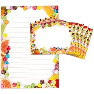 Briefpapier-Set Bonbons Briefblock Umschläge Blöcke für Mädchen Mädels Papier Süßigkeiten-Motiv A4 schöne Notizblöcke hübsches Süßes Set