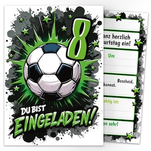 Fußball Einladungskarten zum 8. Kindergeburtstag Jungen Fussball coole Einladungen achte Geburtstag Jungsgeburtstag Fußball-Motiv Jungs