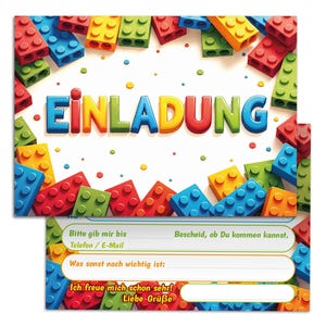 Einladungskarten Bausteine zum Kindergeburtstag coole Einladungen zum Geburtstag Bauklötze-Motiv für jungen Jungs Mädchen Building Bricks