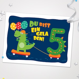 Einladungskarten Krokodil zum 5. Kindergeburtstag Einladungen zum Geburtstag Dino-Motiv für Jungen Jungs Karten Dinosaurier Krokodil Piraten
