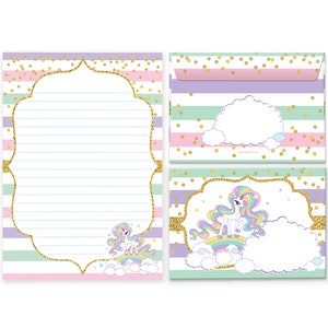 Briefpapier-Set Einhorn Briefblock Umschläge Blöcke für Mädchen Mädels Pony Papier Einhorn-Motiv A4 A5 schöne Notizblöcke hübsche Hefte