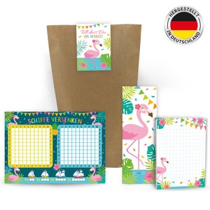 Mitgebsel-Set Flamingo Tüten Aufkleber / Schiffe versenken / Gastgeschenke für Kindergeburtstag Mädchen Geburtstag Motto-Party pink flamingo