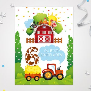Einladungskarten Bauernhof zum 6. Kindergeburtstag Karten zum Geburtstag Bauernhof-Motiv für Mädchen Jungen Jungs Mädels Einladungen Traktor