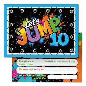 Jump Einladungskarten zum 10 Kindergeburtstag Einladungen zehnte Geburtstag Trampolin Mädchen Jungen Mädels Kinder Springen Jumpen Jump-Park