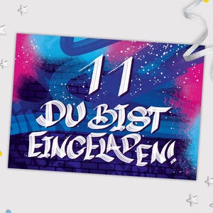 Einladungskarten zum 11. Kindergeburtstag Graffiti coole Karten elfte Geburtstag Mädchen Jungen Jungs Einladungen Geburtstagseinladungen