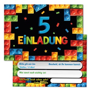 Einladungskarten Bausteine zum 5. Kindergeburtstag coole Einladungen zum fünften Geburtstag Bauklötze-Motiv für Jungen Jungs Building Bricks