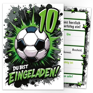 Fußball Einladungskarten zum 10. Kindergeburtstag Jungen Fussball coole Einladungen zehnte Geburtstag Jungsgeburtstag Fußball-Motiv Jungs