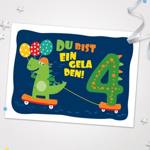 Einladungskarten Krokodil zum 4. Kindergeburtstag Einladungen zum Geburtstag Dino-Motiv für Jungen Jungs Karten Dinosaurier Krokodil Piraten