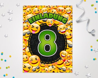 Einladungskarten Emoticons zum 8. Kindergeburtstag coole Karten zum Geburtstag für Mädchen Jungen Jungs Mädels Einladungen Smiley Motiv