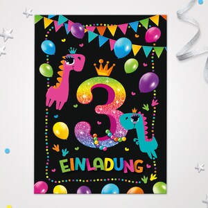 Einladungskarten Dinosaurier zum 3. Kindergeburtstag Einladungen zum Geburtstag Dino-Motiv für Mädchen Mädels Karten Saurier schöne Karten