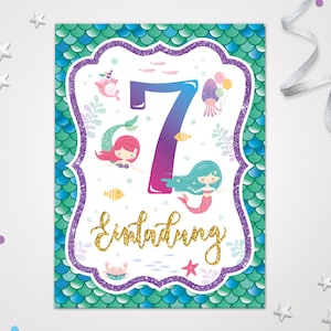 Einladungskarten Meerjungfrau zum 7. Kindergeburtstag coole Einladungen zum Geburtstag Meerjungfrau-Motiv für Mädchen Mädels Nixe Meernixe