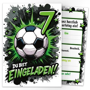 Fußball Einladungskarten zum 7. Kindergeburtstag Jungen Fussball coole Einladungen siebte Geburtstag Jungsgeburtstag Fußball-Motiv Jungs