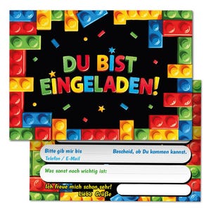 Einladungskarten Bausteine zum Kindergeburtstag coole Einladungen zum Geburtstag Bauklötze-Motiv für jungen Jungs Mädchen Building Bricks