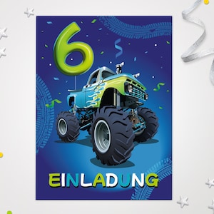 Einladungskarten Monster-Truck zum 6. Kindergeburtstag coole Einladungen zum Geburtstag Baustelle-Motiv für Jungen Bagger Rennauto Truck