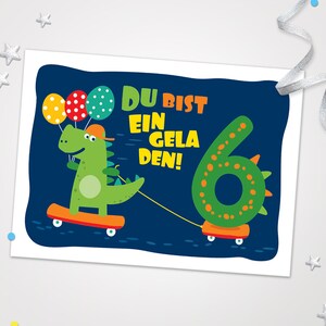 Einladungskarten Krokodil zum 6. Kindergeburtstag Einladungen zum Geburtstag Dino-Motiv für Jungen Jungs Karten Dinosaurier Krokodil Piraten
