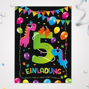 Einladungskarten Dinosaurier zum 5. Kindergeburtstag Einladungen zum Geburtstag Dino-Motiv für Mädchen Mädels Karten Saurier schöne Karten