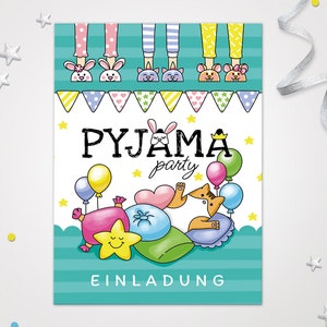 Einladungskarten Pyjama zum Kindergeburtstag Karten zum Geburtstag für Mädchen Jungen Jungs Mädels Einladungen Pyjama-Party Übernachtung