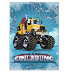 Einladungskarten Monster-Truck zum Kindergeburtstag coole Einladungen zum Geburtstag Baustelle-Motiv für jungen Jungs Bagger Rennauto Truck