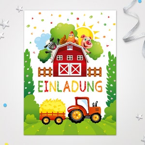 Einladungskarten Bauernhof zum Kindergeburtstag Karten zum Geburtstag Bauernhof-Motiv für Mädchen Jungen Jungs Mädels Einladungen Traktor