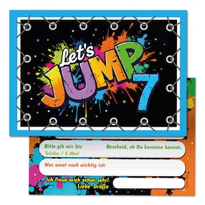 Jump Einladungskarten zum 7. Kindergeburtstag Einladungen siebte Geburtstag Trampolin Mädchen Jungen Mädels Kinder Springen Jumpen Jump-Park