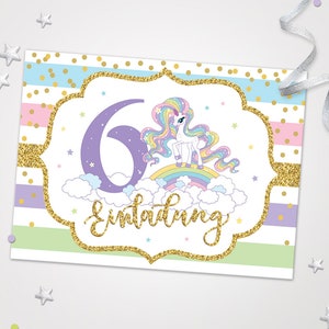 Einladungskarten Einhorn zum 6. Kindergeburtstag Einladungen zum Geburtstag Einhorn-Motiv für Mädchen Mädels Karten Regenbogen schöne Karten