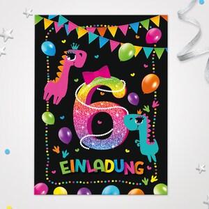 Einladungskarten Dinosaurier zum 6. Kindergeburtstag Einladungen zum Geburtstag Dino-Motiv für Mädchen Mädels Karten Saurier schöne Karten