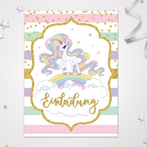 Einladungskarten Einhorn zum Kindergeburtstag Einladungen zum Geburtstag Einhorn-Motiv für Mädchen Mädels Karten Regenbogen schöne Karten