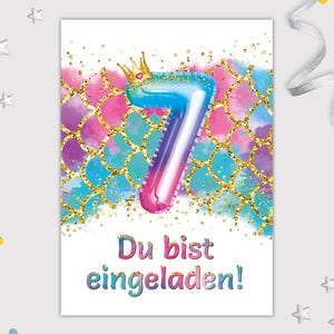 Meerjungfrau Einladungskarten zum 7. Kindergeburtstag coole Karten siebte Geburtstag Mädchen Einladungen Geburtstagseinladungen