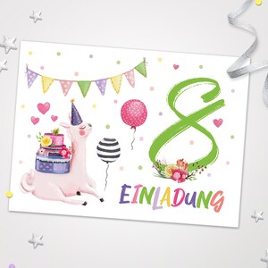 Einladungskarten Lama zum 8 Kindergeburtstag coole Einladungen zum Geburtstag Lama-Motiv für Mädchen Mädels Karten Lama schöne Karten Alpaka