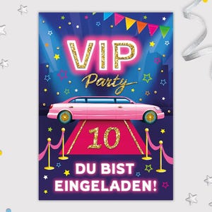 VIP Einladungskarten zum 10. Kindergeburtstag Karten zehnte Geburtstag Mädchen Einladungen Geburtstagseinladungen Mädchengeburtstag Disco