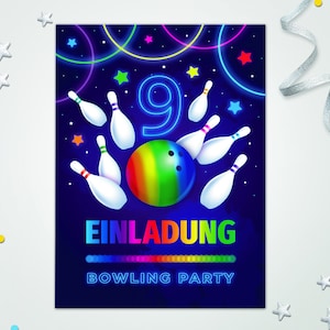 Bowling Einladungskarten zum 9. Kindergeburtstag Kegeln coole Einladungen zum Geburtstag Bowling-Motiv für Mädchen und Jungen
