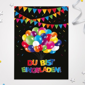 Einladungskarten Luftballons zum Kindergeburtstag coole Karten zum Geburtstag Regenbogen-Motiv für Mädchen Jungen Jungs Mädels Einladungen