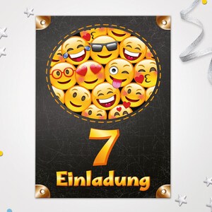 Einladungskarten Emoticons zum 7. Kindergeburtstag coole Einladungen siebte Geburtstag Karten für Mädchen Jungen Jungs Mädels Smiley Motiv
