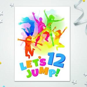 Jump Einladungskarten zum 12. Kindergeburtstag Trampolin springen jumpen coole Einladungen zwölfte Geburtstag für Mädchen Jungen Jump-Park