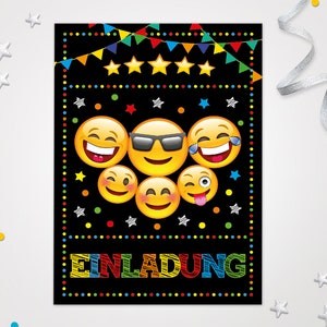 Einladungskarten Emoticons zum Kindergeburtstag coole Karten zum Geburtstag für Mädchen Jungen Jungs Mädels Einladungen Smiley Motiv