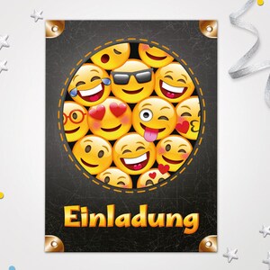 Einladungskarten Emoticons zum Kindergeburtstag coole Karten zum Geburtstag für Mädchen Jungen Jungs Mädels Einladungen Smiley Motiv