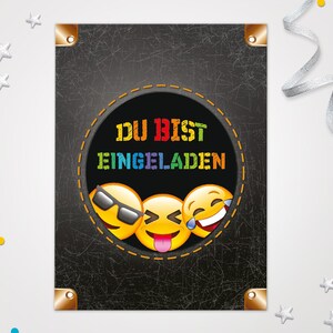 Einladungskarten Emoticons zum Kindergeburtstag coole Karten zum Geburtstag für Mädchen Jungen Jungs Mädels Einladungen Smiley Motiv