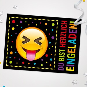 Einladungskarten Emoticons zum Kindergeburtstag coole Karten zum Geburtstag für Mädchen Jungen Jungs Mädels Einladungen Smiley Motiv