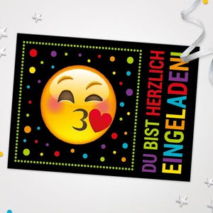 Einladungskarten Emoticons zum Kindergeburtstag coole Karten zum Geburtstag für Mädchen Jungen Jungs Mädels Einladungen Smiley Motiv