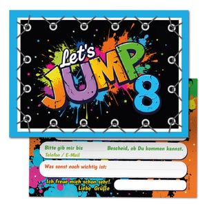 Jump Einladungskarten zum 8. Kindergeburtstag Einladungen achte Geburtstag Trampolin Mädchen Jungen Mädels Kinder Springen Jumpen Jump-Park