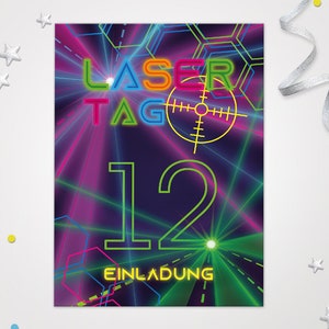 Einladungskarten Lasertag zum 12. Kindergeburtstag coole Karten zum Geburtstag Lasertag-Motiv für Mädchen Jungen Jungs Mädels Einladungen