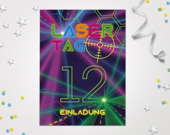 Einladungskarten Lasertag zum 12. Kindergeburtstag coole Karten zum Geburtstag Lasertag-Motiv für Mädchen Jungen Jungs Mädels Einladungen