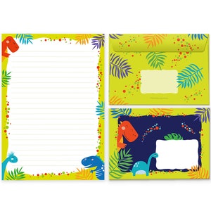 Briefpapier-Set Dino Briefblock Umschläge Blöcke für Jungs Jungen Dinosaurier-Motiv A4 A5 Saurier Notizblock Papier cooles Heft Dino