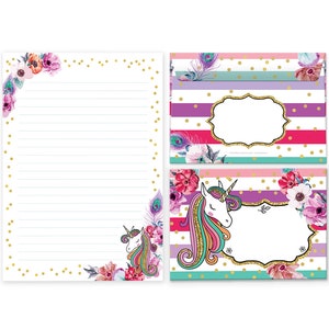 Briefpapier-Set Einhorn Briefblock Umschläge Blöcke für Mädchen Mädels Papier Einhorn-Motiv A4 A5 schöne Notizblöcke hübsche Hefte Blumen
